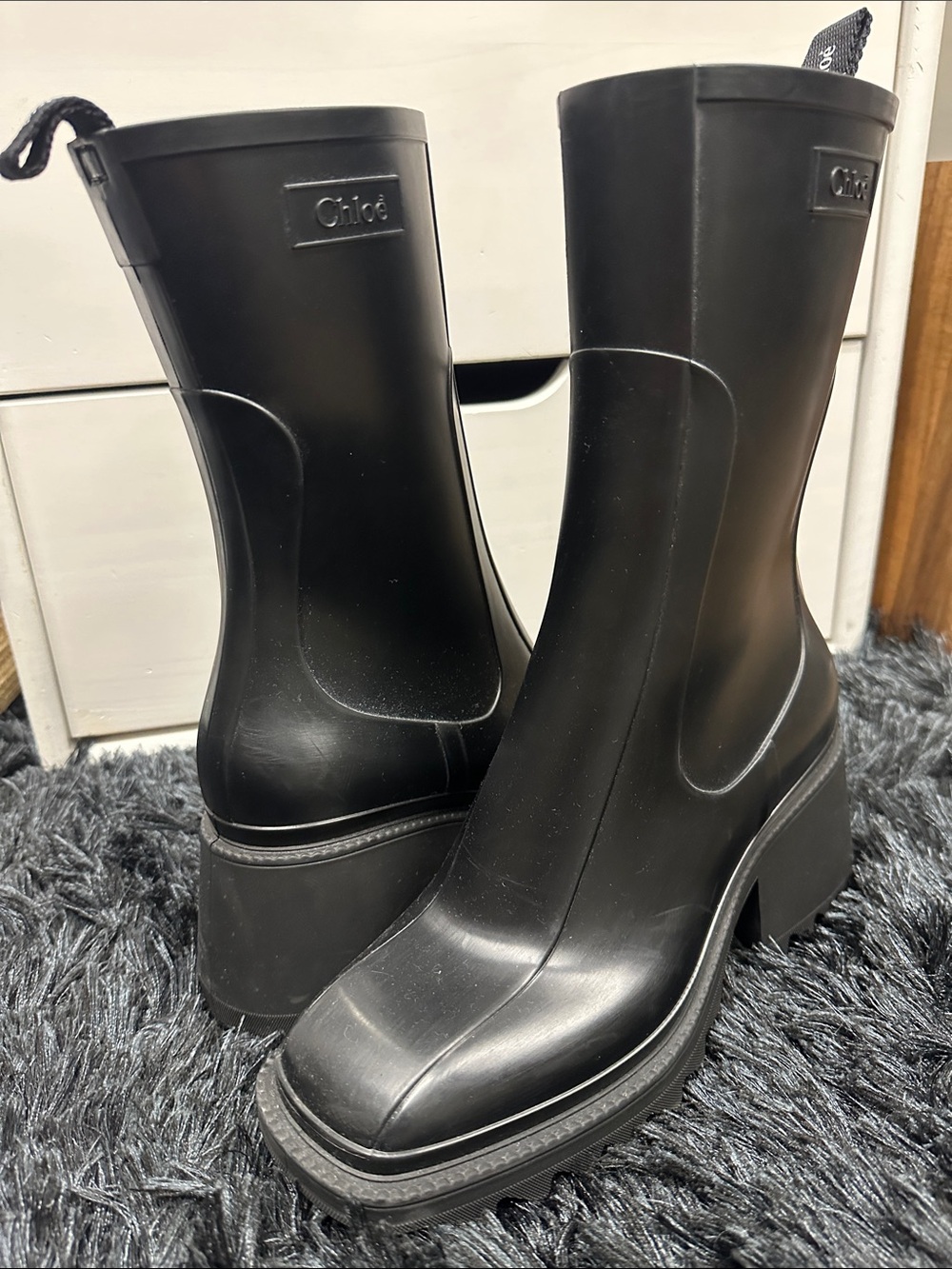 Chloé Black Chunky Platform Heeled Rain Boots